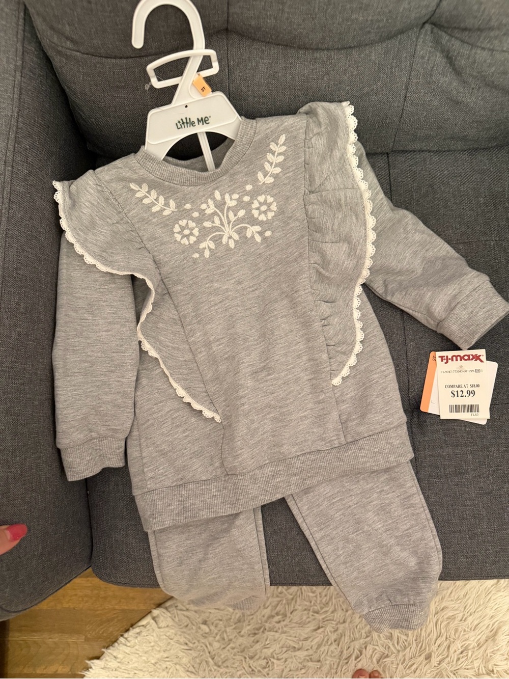 Little Me Gray Girls Ruffle Sweatshirt & Jogger Pajama Set